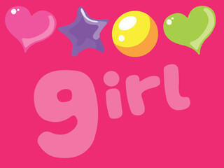 Girl hand written in pink AND HEART .STAR 