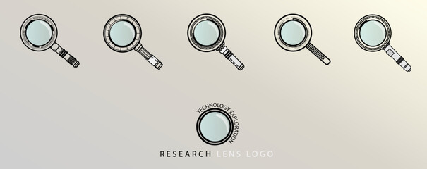 Technological magnifier, set icon modern design. Black and white lens symbols, vector illustration logo. Search concept.
