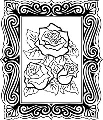 luxury ornament frame with red rose flower