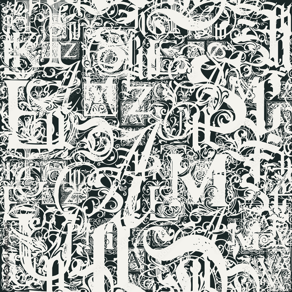 Poster vector seamless background pattern with hand-drawn initial and capital letters. repeating background