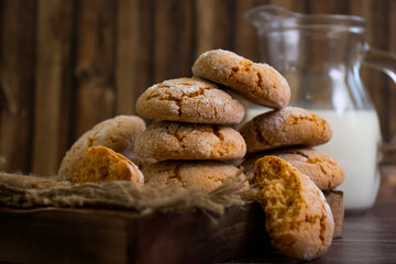 Delicious fresh cookies on old background