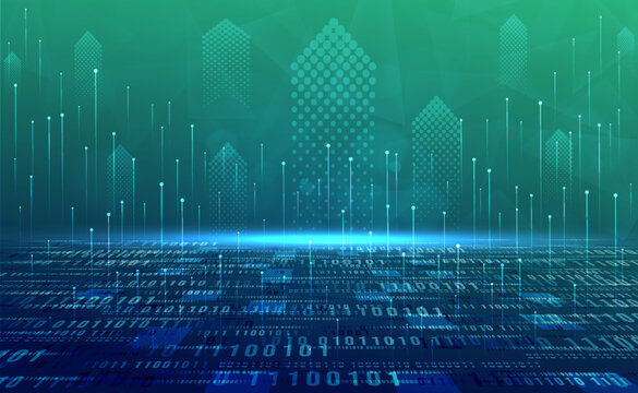 Digital technology banner green blue background, cyber technology circuit, abstract binary tech, innovation future data, internet network, Ai big data, futuristic wifi connection, illustration vector