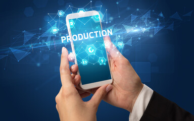 Hand using smartphone with technology concept