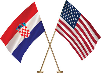 Croatia,US flag together.American,Croatia waving flag together