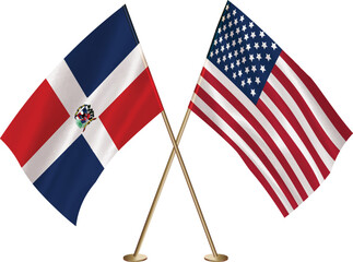 Dominican Republic,US flag together.American,Dominican Republic waving flag together - obrazy, fototapety, plakaty