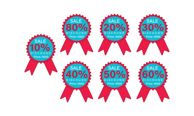 Sale tags set vector badges template with percent sale label symbols, discount promotion flat icon with long shadow, clearance sale sticker emblem red rosette