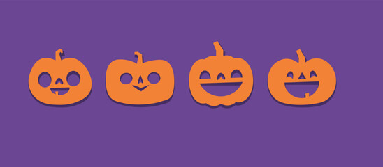 Halloween carved pumpkins. Jack O lantern flat icons.