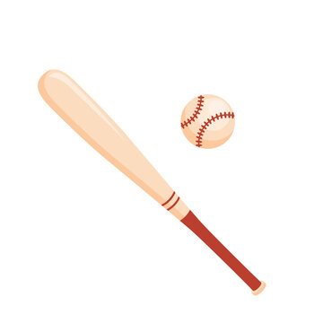 Realistic baseball bat and ball. Wooden stick for baseball. American sport game. Vector illustration.