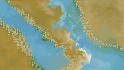 Elegant Golden Splash Background. Blue Ocean Surf Natural Marble Texture Wall Art