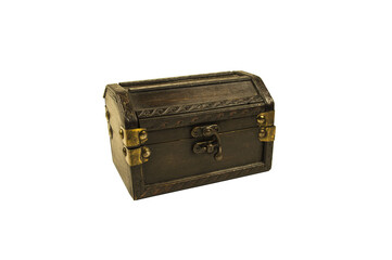 wooden closed chest isolated on white background