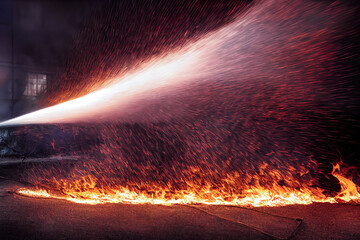 3D Illustration, Digital Art, Close-up on an asphalt with fire in the background