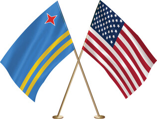 Aruba,US flag together.American,Aruba waving flag together