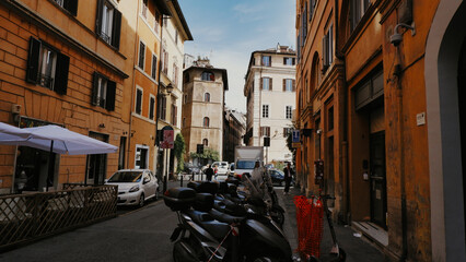 romantic alley in old part of Rome, Italy 