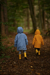 children walking in forest