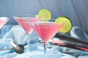 Refreshing Cold Pink Cosmopolitan Cocktail with Vodka and Cranberry