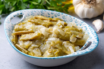 Traditional delicious Turkish food; bean pickle roast. Plate of pickle roasting (tursu kavurma) in the Black Sea region of Turkey.