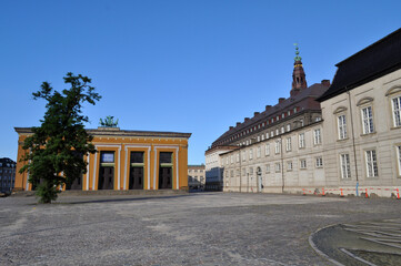 Copenhagen, Denmark - Thorvaldsens Museum in the city center with a square and a fountain