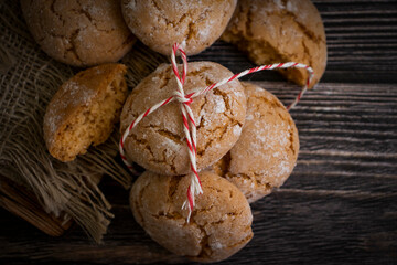 Delicious fresh cookies on old background