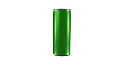 Realistic aluminium high can or tin for mineral water or soda in green colour isolated on transparent background. Minimal concept. 3D render 