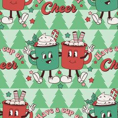 Seamless pattern. Merry Christmas poster. Have a Cup of Cheer. Vector illustration. Greeting cards, corporate design templates, t-shirt, pajamas, souvenirs, invitation or flat icons background