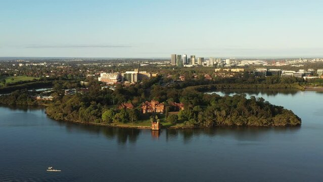 Parramatta river around Concord suburb Rivendell school in green park 4k.
