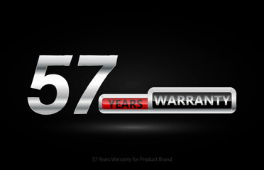 57 years warranty silver logo isolated on black background, vector design for product warranty, guarantee, service, corporate, and your business.