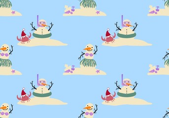 Christmas on the beach seamless snowman sand pattern for new year wrapping paper and fabrics and linens