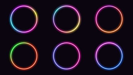 Neon circle. Glow light effect. Round frame. Abstract vector background