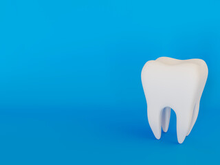 3d realistic healthy tooth with shadow on blue background. Concept of dental examination teeth, medicine and health. 3d rendering illustration.