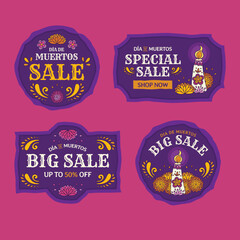 hand drawn dia de muertos sale labels collection vector design illustration