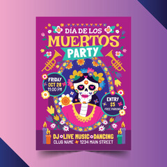 flat dia de muertos vertical poster template vector design illustration