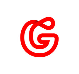Letter G infinity sign. Cyclic red letter G. Modern natural endless loop. Futuristic logo corporate design.
