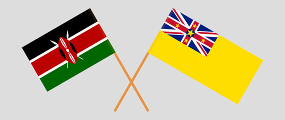 Crossed flags of Kenya and Niue. Official colors. Correct proportion