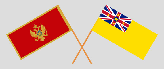 Crossed flags of Montenegro and Niue. Official colors. Correct proportion
