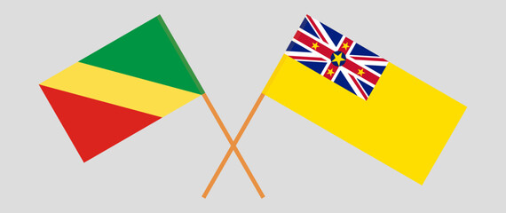 Crossed flags of Republic of the Congo and Niue. Official colors. Correct proportion