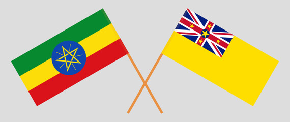 Crossed flags of Ethiopia and Niue. Official colors. Correct proportion