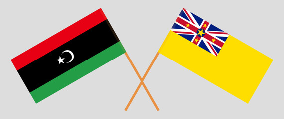 Crossed flags of Libya and Niue. Official colors. Correct proportion
