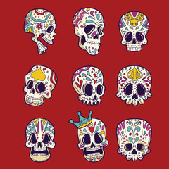 hand drawn dia de muertos skulls collection vector design illustration