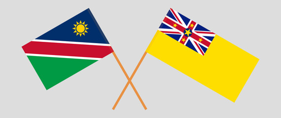Crossed flags of Namibia and Niue. Official colors. Correct proportion