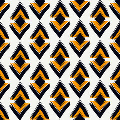 Paint brush rhombuses ornament. Seamless lozenges pattern. Hand drawn diamonds backdrop. Tiles wallpaper. Ethnic motif. Geometric background. Digital paper. Geometrical textile print.