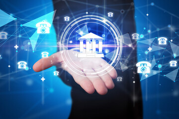 Businessman holdig business icons concept