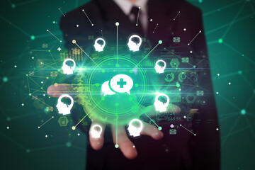 Hand holding healthcare icons concept