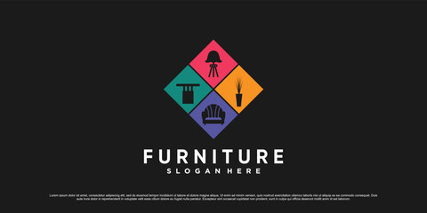 Colorful furniture logo design template for business property icon with creative element concept