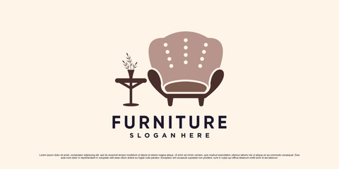 Furniture logo design template for interior business with sofa icon and creative concept
