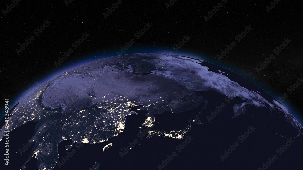 Poster earth globe by night focused on east asia