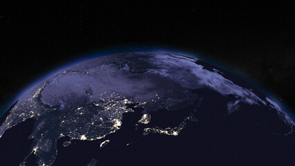 Fototapeta na wymiar Earth globe by night focused on East Asia