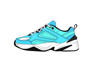 Vector mint color sneakers logo. Sport footwear silhouette on white background. Trainers shoe, side view. Sneaker shop logo