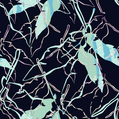 Abstract seamless pattern with leaves. Trendy hand drawn textures.