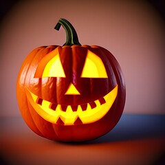 Creepy helloween pumpkin head lighted with candle 3d illustration