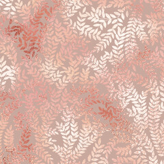 Rose gold. Vector decorative background with rose gold effect. Gold foil texture. Floral background - 540346104